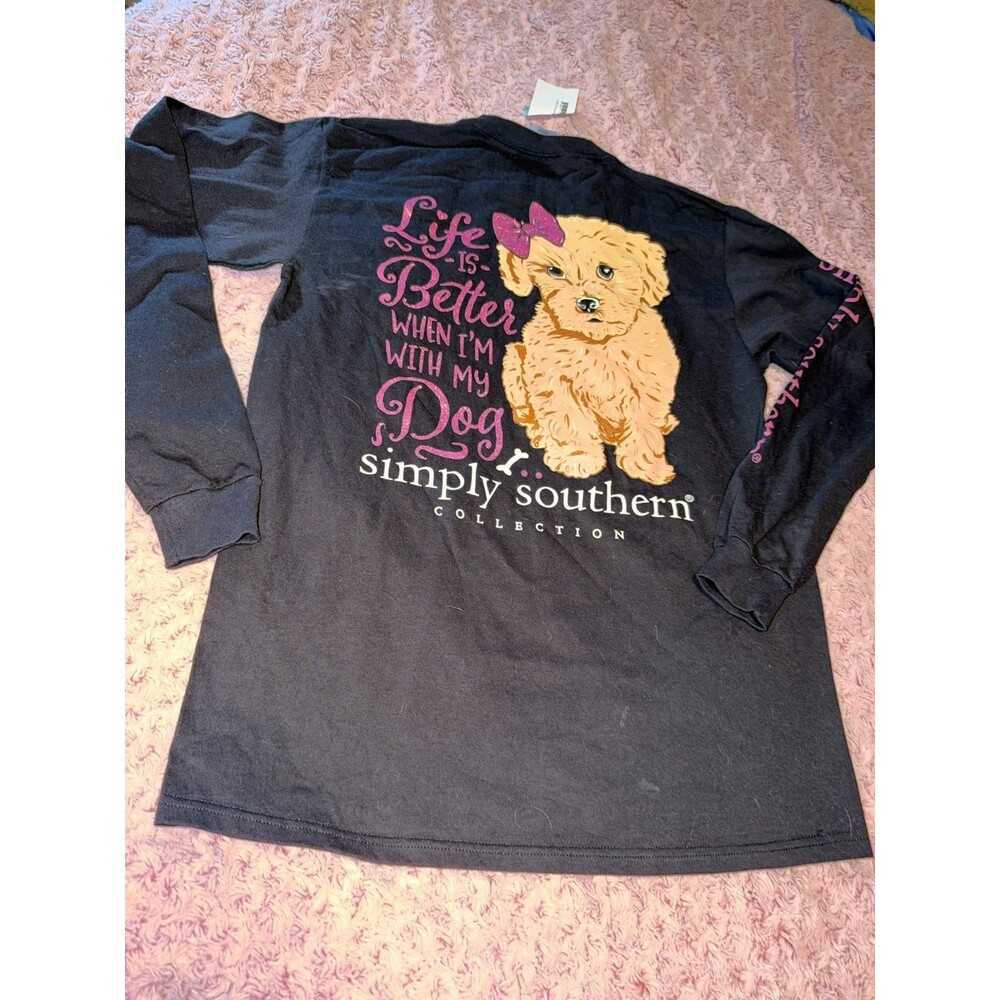 Simply Southern Graphic Long Sleeve T-Shirt Women's Black Life is Better Dog M